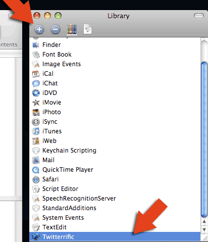 Ekran görüntüsü, AppleScript Editor’den Library kısmı