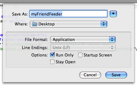 Ekran görüntüsü, AppleScript Editor’den Save kısmı