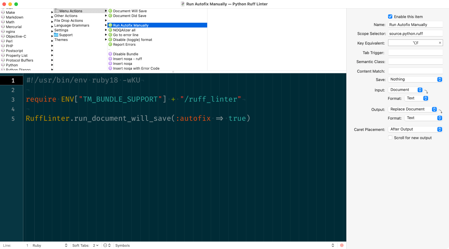 TextMate2 Bundle Editor ekran görüntüsü